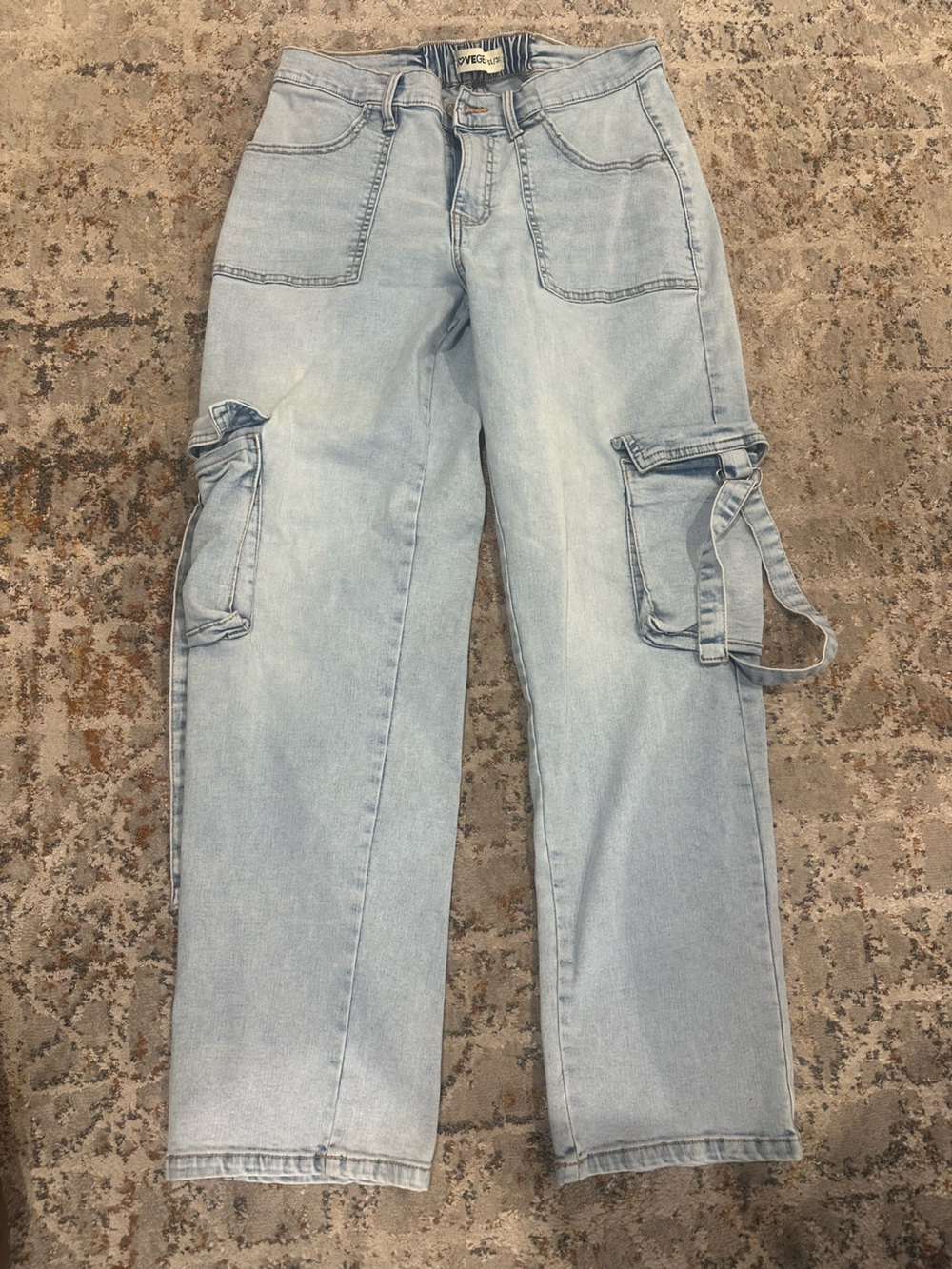 Relaxed Light Blue Cargo Jeans for Women
